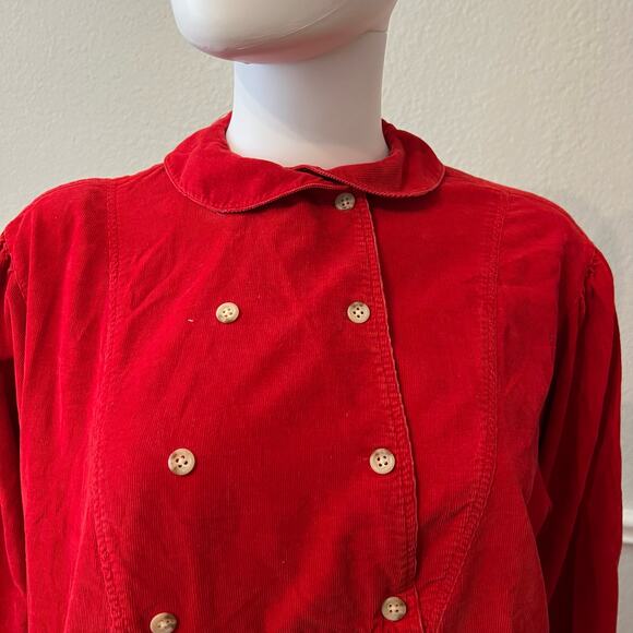 Vintage Ralph Lauren Red Corduroy Double Breasted Shift Midi Dress, 6 - Picture 7 of 9